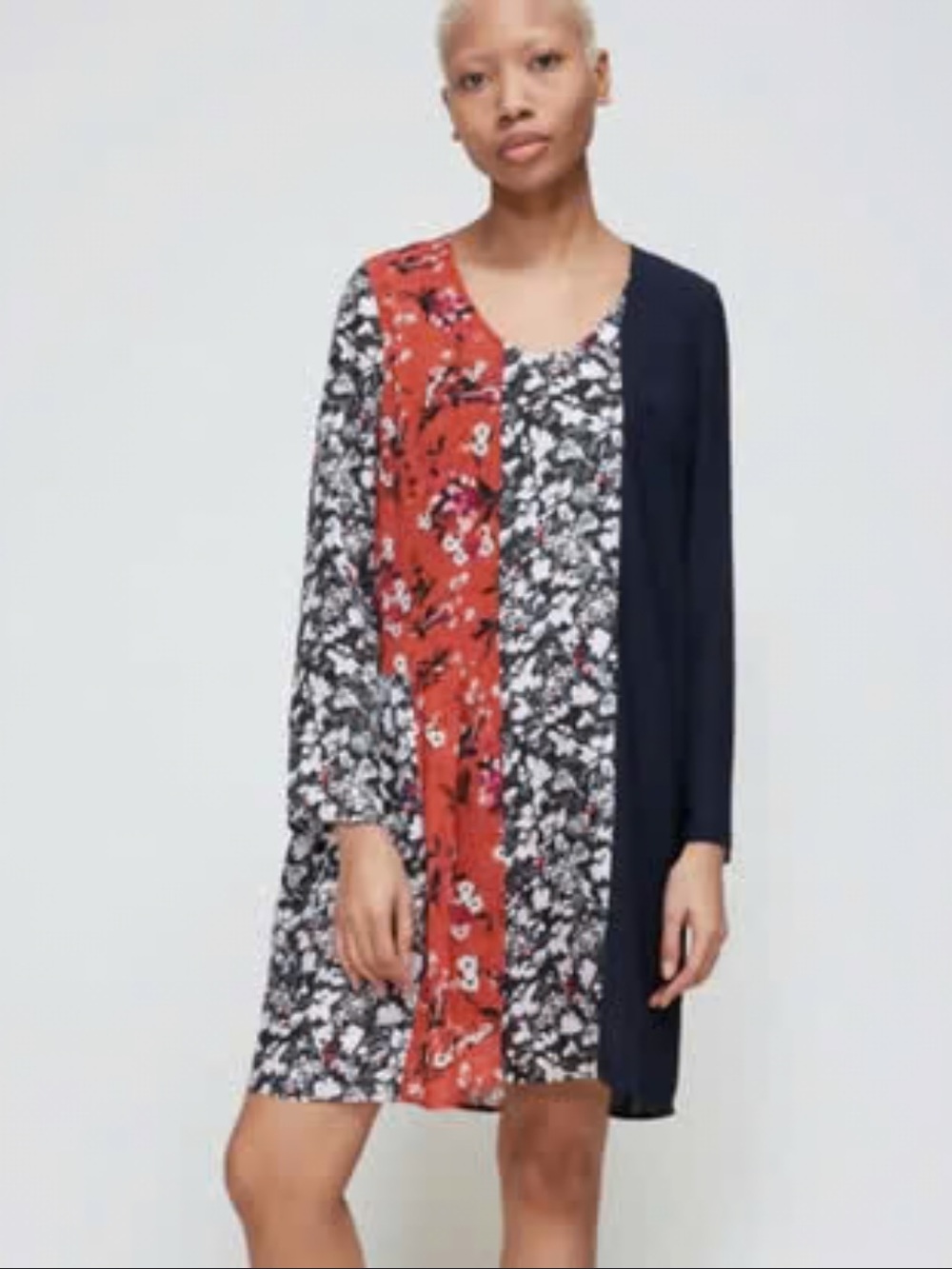 Acne Studios silk blend Mixed Floral & Colorblock Long-Sleeve Shift Dress